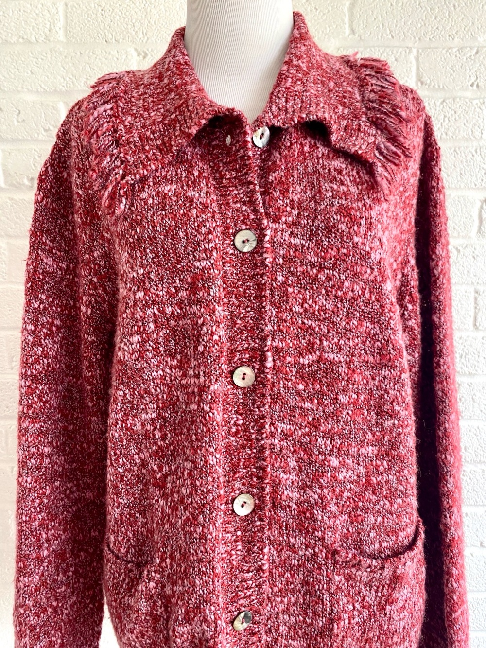 Vintage CB Casual Red Knit Button-Up Women's Marled Cardigan Sweater Medium